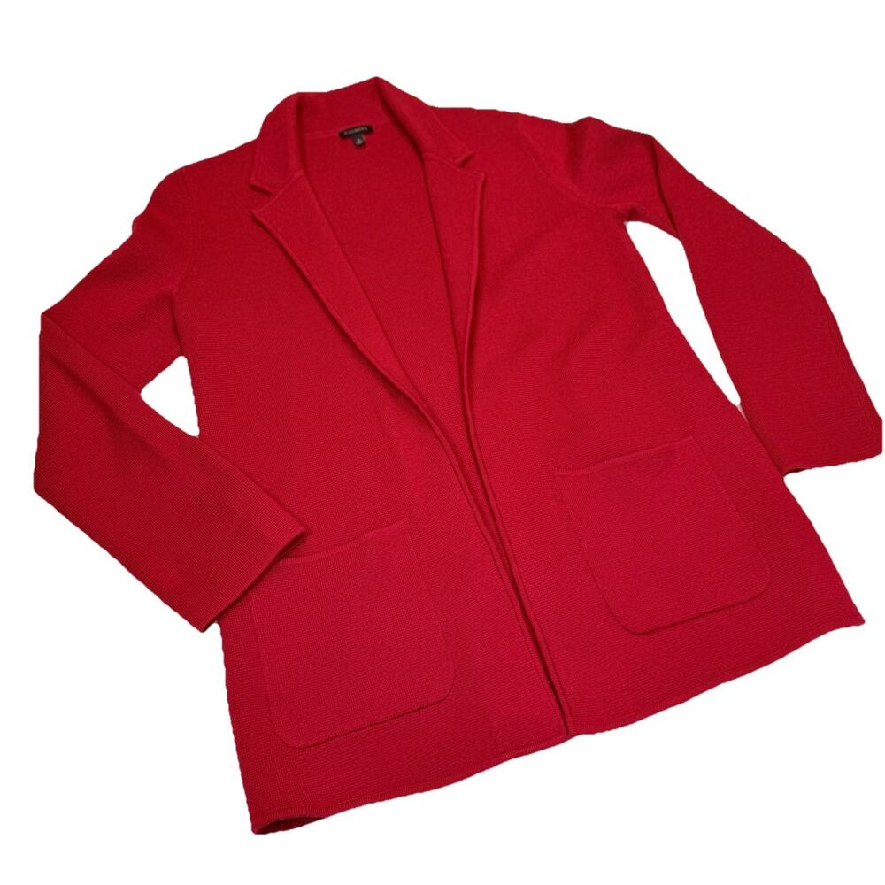Talbots Open Sweater Blazer Women's Sz S Merino Wool Blend Knit Jacket Red - Picture 4 of 10